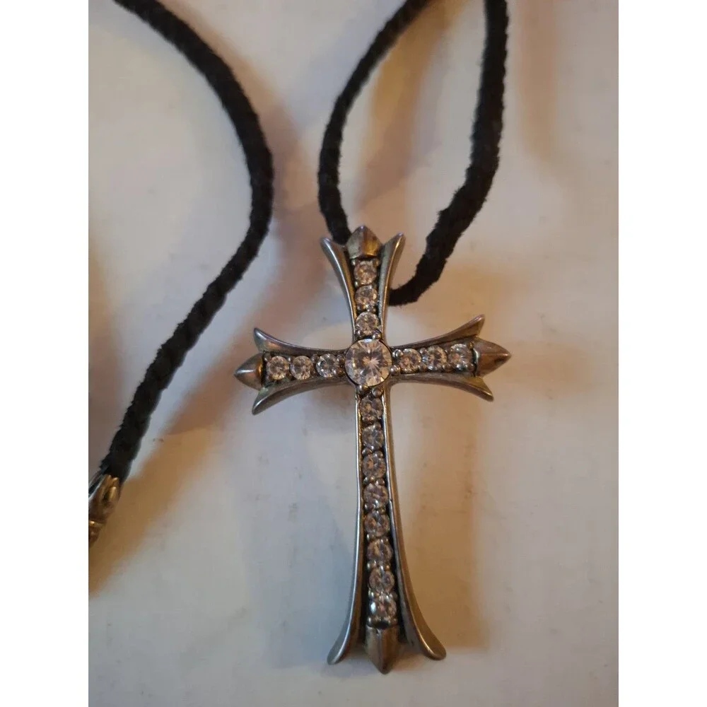 Chrome Hearts Sterling Silver Cross W/Braided Leather Necklace 1991